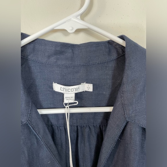 Chico's Short Solid Linen Sundress Blue Classic Navy Women's Dress Size 1US NWT - Picture 7 of 15